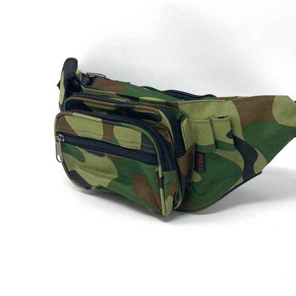 Mens FP411 Fanny Pack Poly 5 Zippers Cellphone Pouch Military Green Lumbar Strap - Picture 6 of 6